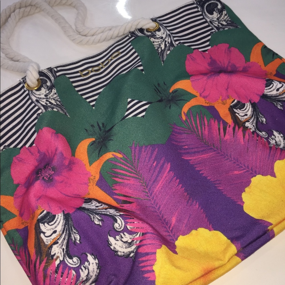 Bebe tropical Floral canvas tote bag purse